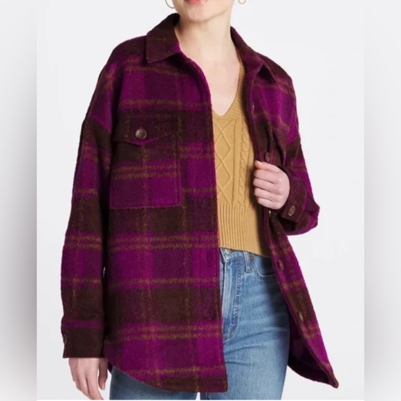NWT Good American Shacket With Pockets Size XS 00/0 Runs Big Pop Thistle Pl… - Picture 1 of 14